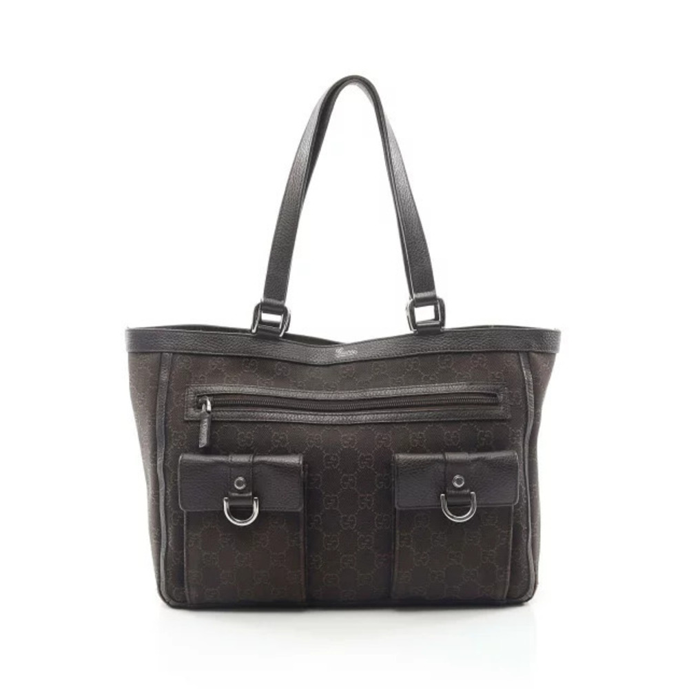 Gucci Abbey GG Tote Bag Canvas Leather Brown